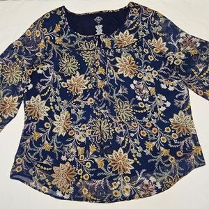 St. John's Bay Floral Print Navy Blouse